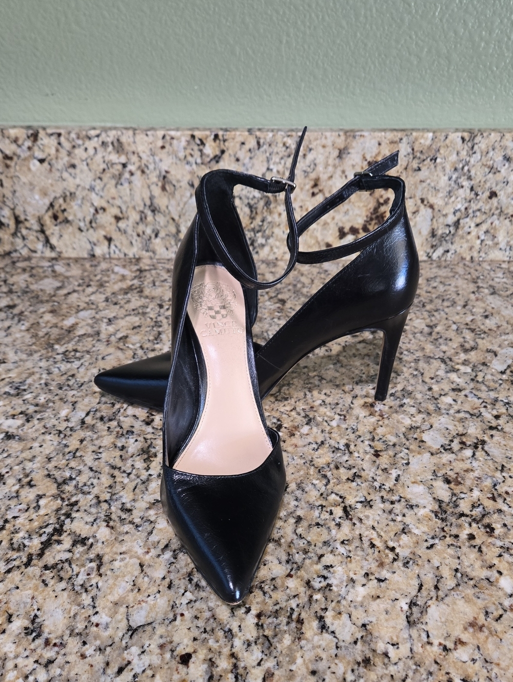 Vince Camuto Black Pointed-Toe Ankle-Strap Stilettos